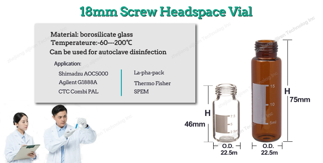 Lab 20ml Glass Screw Headspace Vial with Magnetic Precision Screw Metal Cap for Gc